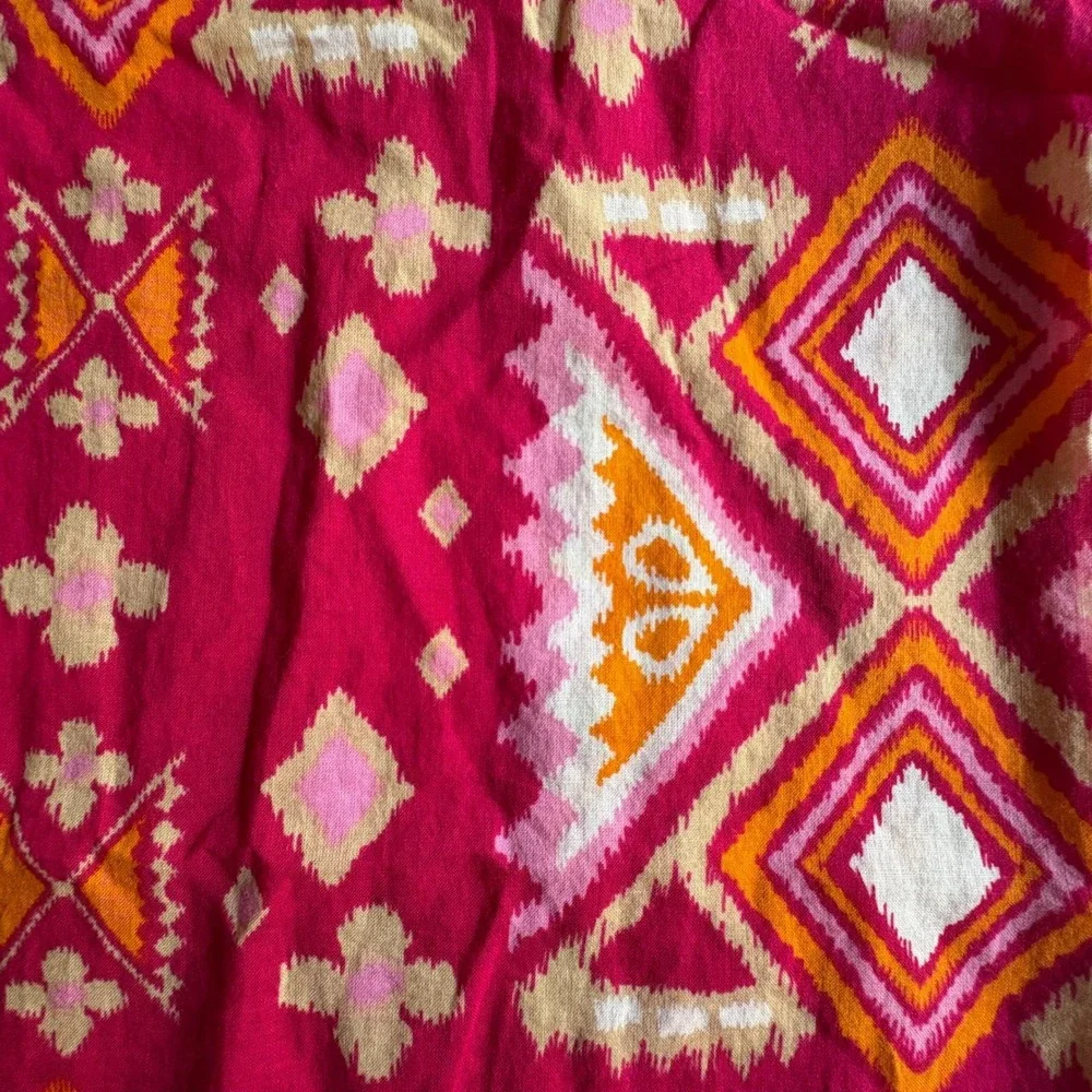 $349‎ TORY BURCH 0/XS Pink Ikat Geometric Cotton Tunic Dress Long Sleeve Resort